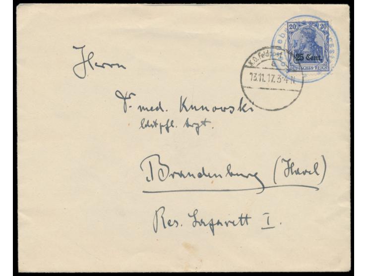 25 C. auf privatem Brief nach Brandenburg, entwertet mit violettem Zweikreisstempel  Postueberwachungsstelle No. 36  (?) und 