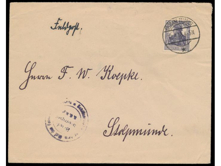 Dt. Reich 15 Pf. (oben Markenheftchenschnitt) auf Brief mit Stempel  Deutsche Feldpost   12.3.18 nach Stolpmünde, handschrift