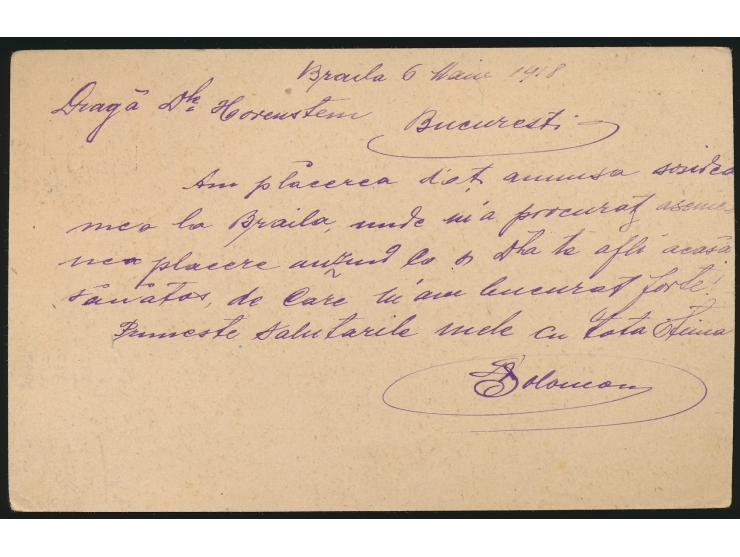 Etappengebiet der 9. Armee; &nbsp;Ganzsache 10 Pf. aus &nbsp;Braila &nbsp;nach Bukarest, geschrieben am 6.5.1918, Stempel &nb