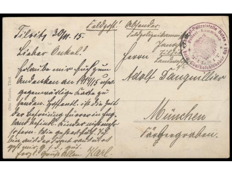 Dienstsiegel  Zentral-Polizeistelle Osten beim Oberbefehlshaber Ost / Polizei-Kommissar Tilsit  als alleiniger Aufgabestempel