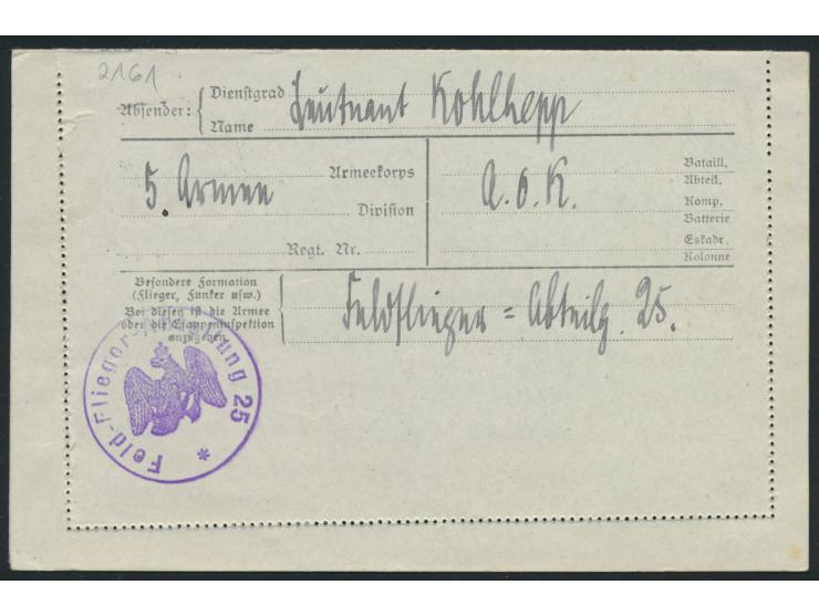 Stempel K. D. Feldpostexped. des Armee-Oberkommandos der 5. Armee 29.12.15 und Dienstsiegel &nbsp;Feld-Flieger-Abteilung 25 &