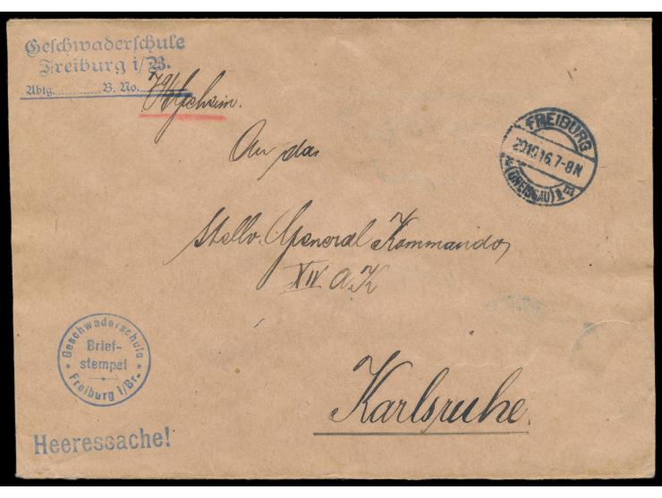 Dienstbrief "Heeressache" mit Stempel  Freiburg (Breisgau) 1  20.10.16, Absenderstempel und Briefstempel  Geschwaderschule Fr