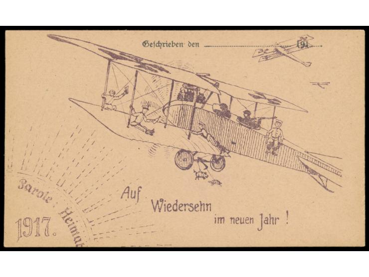 Feldpost-Vordruckkarte mit rückseitigem  Bildzudruck  der  Feldflieger-Abteilung Nr. 66,  Stempel K. D. Feldpoststation Nr. 1