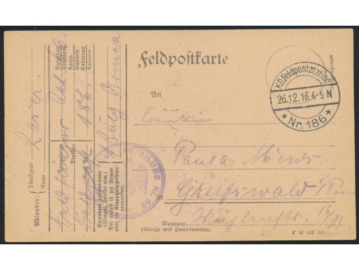 Feldpost-Vordruckkarte mit rückseitigem  Bildzudruck  der  Feldflieger-Abteilung Nr. 66,  Stempel K. D. Feldpoststation Nr. 1