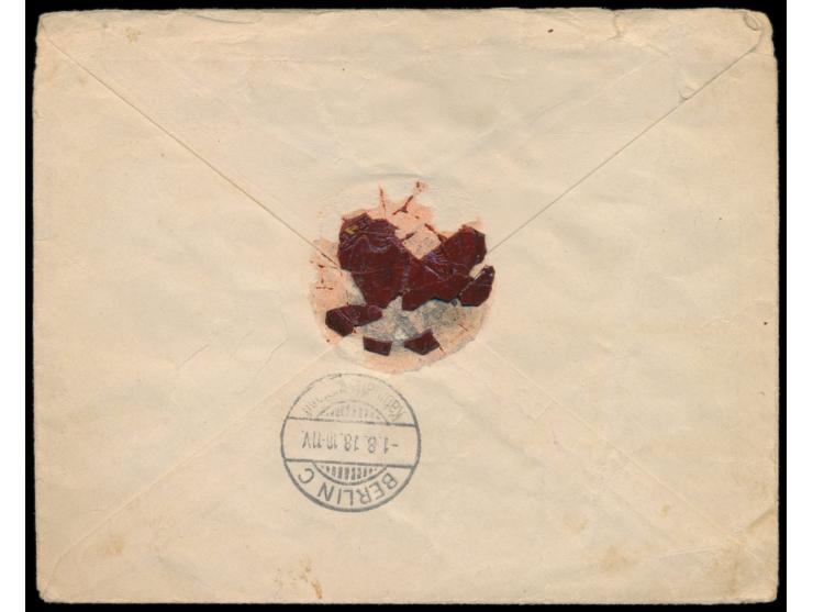 Stempel &nbsp;Deutsche Feldpost 722 d &nbsp;31.7.18 auf &nbsp;Feldpost-R-Brief &nbsp;an Generaloberst und Generaladjutant sei