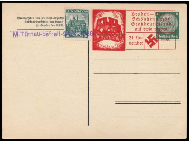 Propagandakarte "Befreite Heimat"  (Kettensprenger) mit 6 Pf. Hindenburg, gedruckter Sonderstempel  Brodek-Wachtl ... 24. Nov