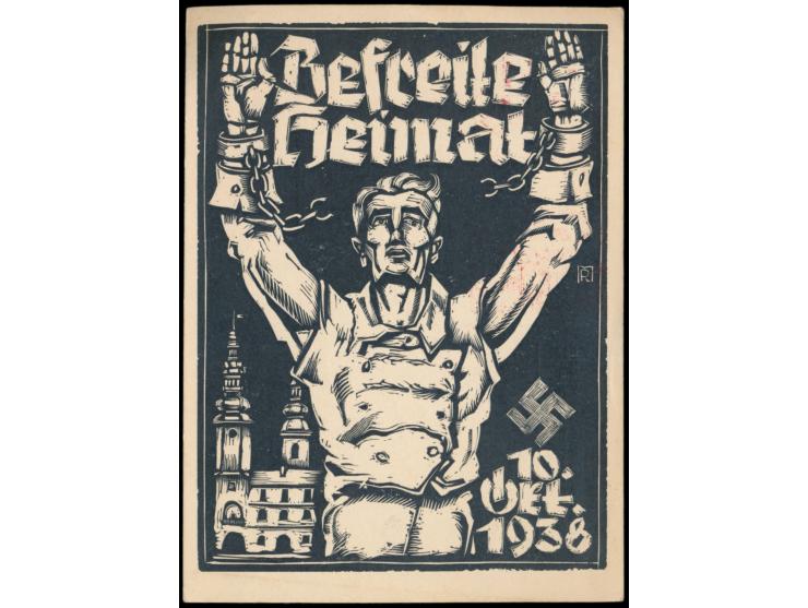 Propagandakarte "Befreite Heimat"  (Kettensprenger) mit 6 Pf. Hindenburg, gedruckter Sonderstempel  Brodek-Wachtl ... 24. Nov