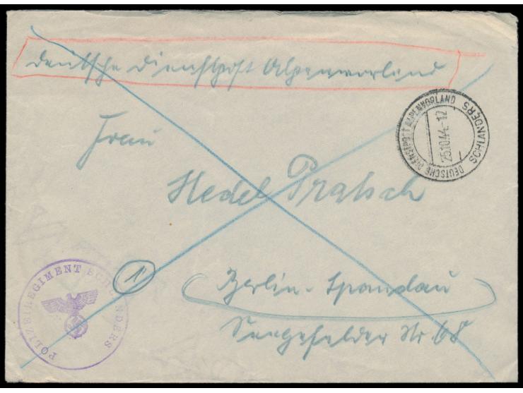 Stempel &nbsp;DDP Alpenvorland Schlanders &nbsp;25.10.44 auf Feldpostbrief nach Berlin, Dienstsiegel &nbsp;Polizeiregiment Sc