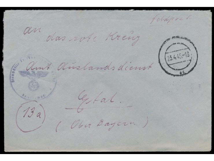 Feldpostbrief mit Feldposttarnstempel &nbsp;&quot;ac&quot; &nbsp;23.4.45 des deutschen Dienstpostamts &nbsp;Meran &nbsp;an &q