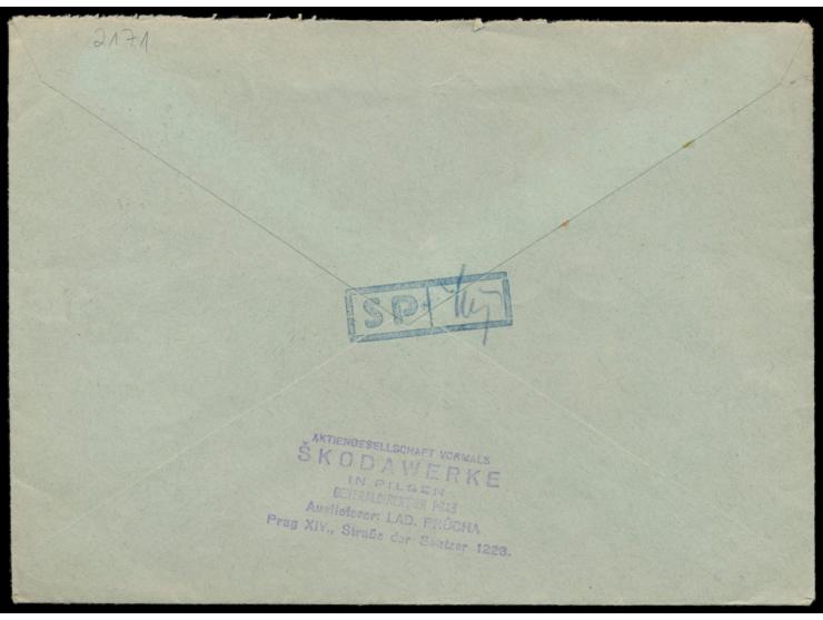 50 H. und 2 x 3 K. Hitler auf  Luftpost-Einschreibbrief  mit Stempel  Prag 1  15.12.42 nach Stockholm, vorderseitig gedruckte