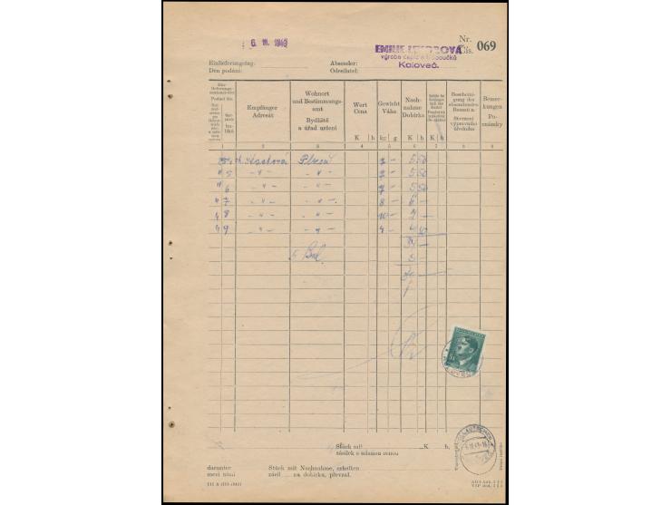 5 K Hitler mit Stempel Kollautschen 6.3.43 auf &nbsp;Sammel-Einlieferungsbescheinigung &nbsp;für 6 Nachnahme-Pakete, Format D