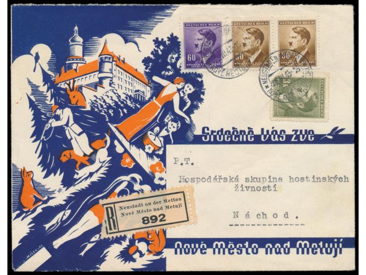 dekorativer  Reklameumschlag "Hotel Rambousek",  Frankatur 2 x 30 H., 60 H. und 3 K., Stempel  Neustadt an der Mettau  25.3.4