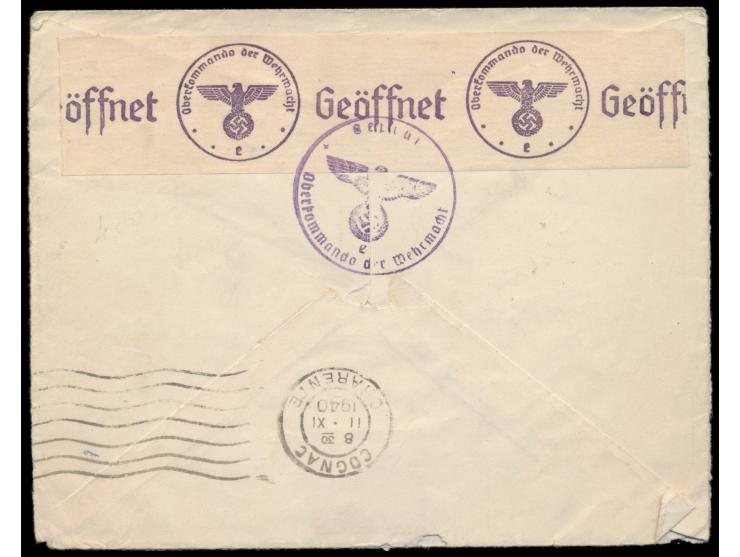 Juli 1940: Brief aus dem besetztem Strasbourg nach Cognac, vor Aufnahme des Postverkehrs mit Frankreich, befördert durch Verm