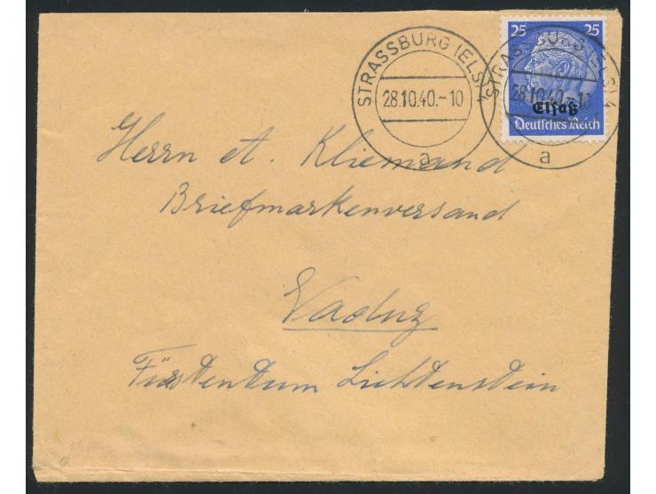 Einzelfrankatur 25 Pf. auf Auslandsbrief mit Stempel &nbsp;Strassburg (Els) 4 &nbsp;28.10.40 &nbsp;nach Vaduz / Liechtenstein