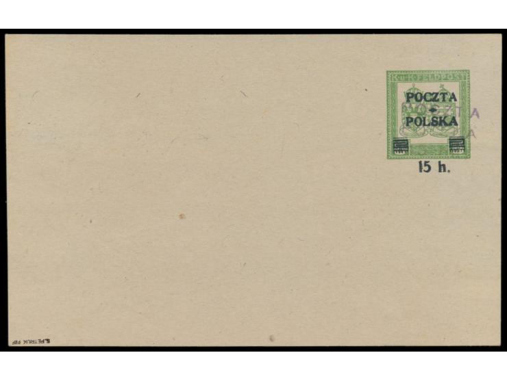 Lokalausgabe Biala:  österreichische Feldpost-Ganzsache 8 H. mit Krakauer Maschinen-Aufdruck und lokalem  Handstempelaufdruck