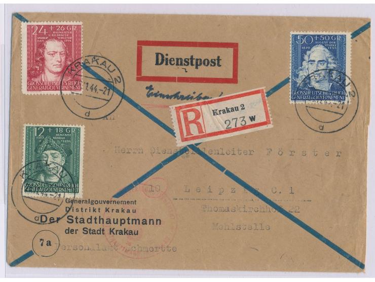 Kulturträger 1944:  12  Gr., 24 Gr. und 50 Gr. auf Dienstpost-Vordruckumschlag mit Absender "... Der Stadthauptmann der Stadt