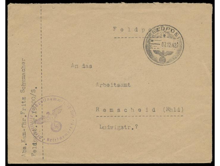 Feldpostbrief mit FPSt 7.12.42 nach Remscheid, vorderseitig Absenderangabe ... FPNr. 19500/S und Briefstempel Dienststelle Fe