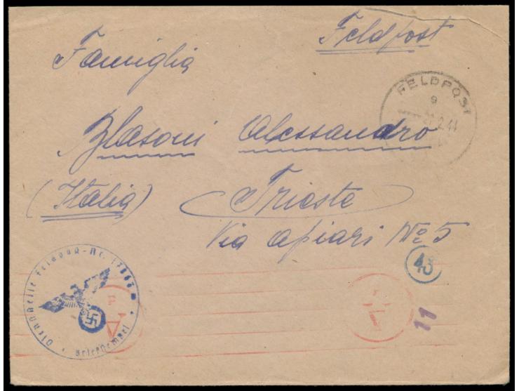 Feldpostbrief  eines Italieners in der Wehrmacht  nach Italien,  Feldpoststempel UB e 21.2.44,   handschriftlicher Absender u