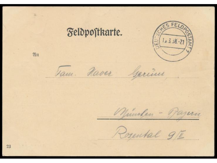 Österreich 1938,  Stempel  Deutsches Feldpostamt 7  16.3.38 auf  Benachrichtigungskarte  über Zuteilung der Feldpostnummer 22