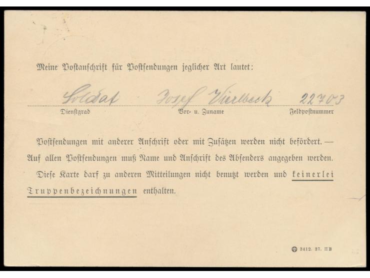 Österreich 1938,  Stempel  Deutsches Feldpostamt 7  16.3.38 auf  Benachrichtigungskarte  über Zuteilung der Feldpostnummer 22