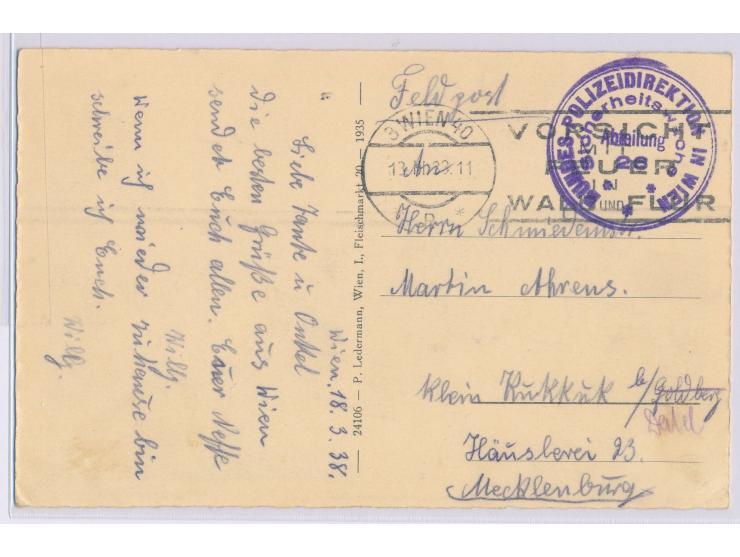 Österreich 1938,  Ansichtskarte mit Briefstempel  "Bundes-Polizeidirektion in Wien / Sicherheitswache / Abteilung 26"  und Ma