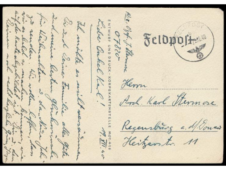 Feldpost-Bildkarte  "1941 Sieg Heil", Entwurf u. Druck Korpskartenstelle Mot. 418, FPSt 22.12.40, Absender FPNr. 07820 = Regi
