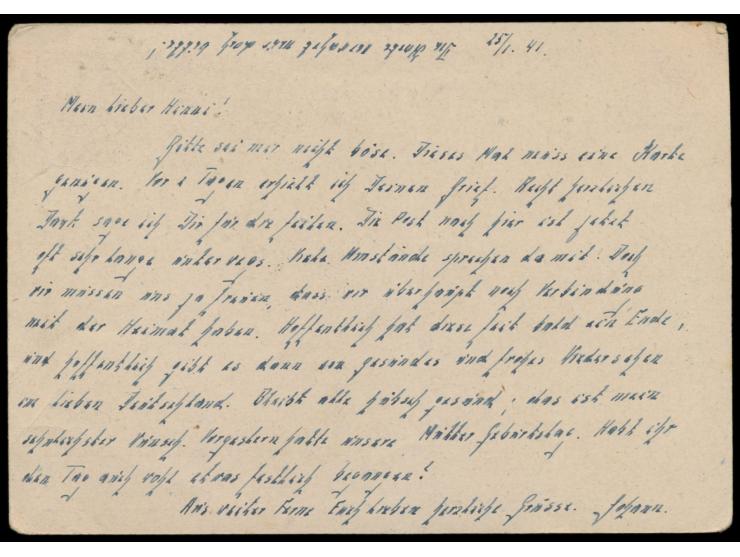 Ganzsache von Italienisch-Ostafrika mit Überdruck als Feldpostkarte, Absenderangabe "Johann Zimmermann, Prima Compania Autoca