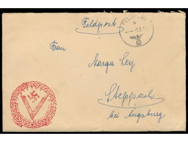 Brief mit FPSt b 1.8.41 nach Steppach, rückseitig Absender ... FPNr. 00209 = Kommando 3. Gebirgs-Division, in Nordnorwegen, w