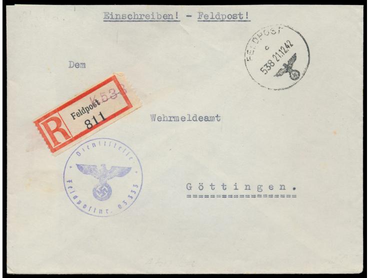 Feldpoststempel mit Kenn-Nr. 538 21.12.42,  Feldpostamt 686 in Misurata / Libyen,  auf  Einschreibbrief nach Göttingen, Absen