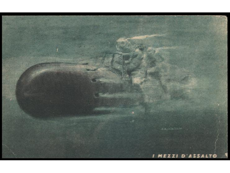 italienische Feldpost-Bildkarte "I Mezzi d´Assalto" (bemannter Torpedo) vom 31.3.43 mit Briefstempel "IV. Flottiglia MAS / De