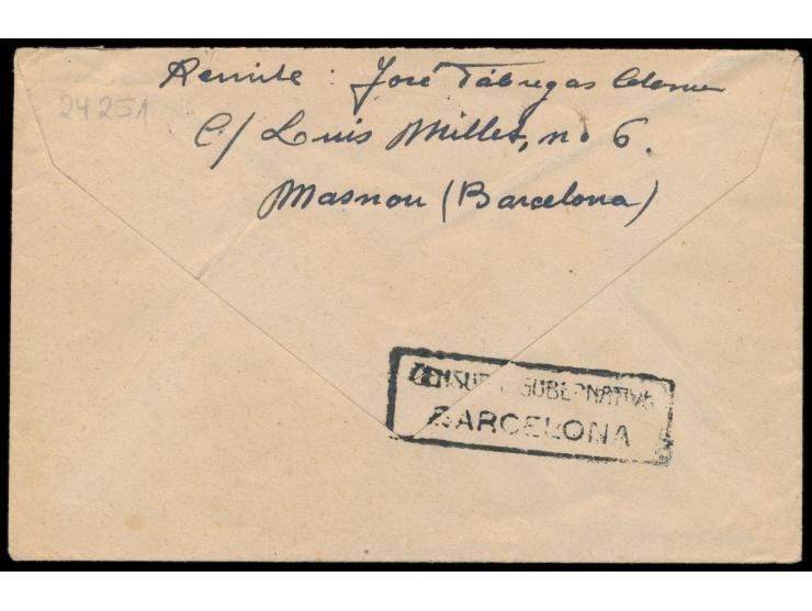 unfrankierter Feldpostbrief aus Spanien mit Stempel Masnou (Barcelona) 22.9.43 an FPNr. 46630 = Spanisches Kriegslazarett Wil