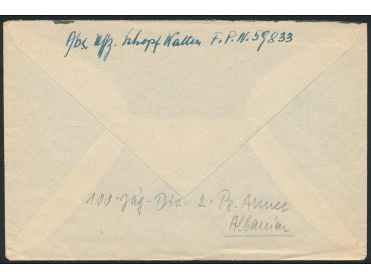 Brief mit FPSt 1.12.43 nach Wien, handschriftlicher Absender ... FPNr. 59833 = 2. Kranken-Kraftwagen-Kompanie 100 (100. Jäger