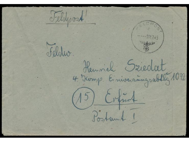 Ostpreußen-Kessel,  Brief mit FPSt UB f 11.2.45 nach Erfurt, handschriftlicher Absender ... FPNr. 20511 =  2. Sanitäts-Kompan