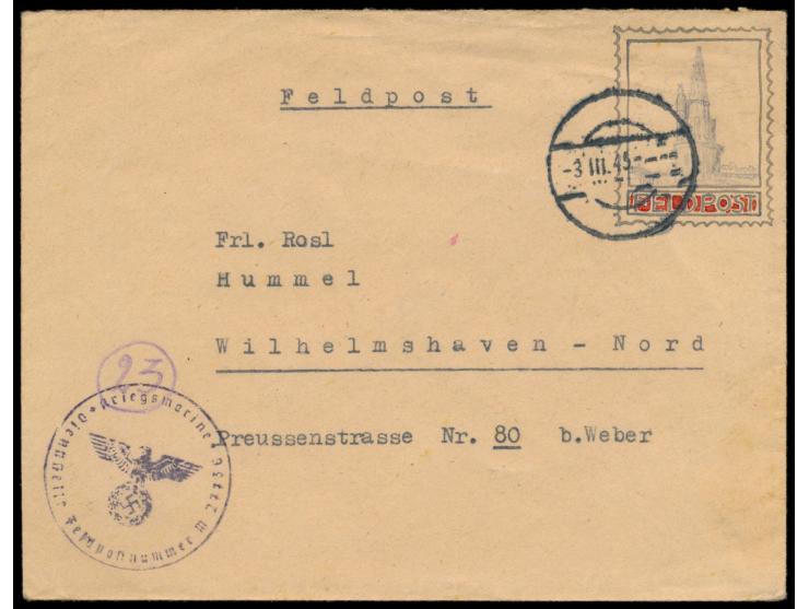 Atlantikfestung La Rochelle,  Feldpostbrief mit Briefmarkenimitation mit Bild des "Tour del la Lanterne" von La Rochelle, Bri