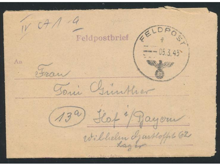 FPSt mit UB f 5.3.45 auf Feldpostfaltbrief nach Hof, Absender ... FPNr. 10815 = Pferde-Lazarett 542, geschrieben in  Ungarn, 