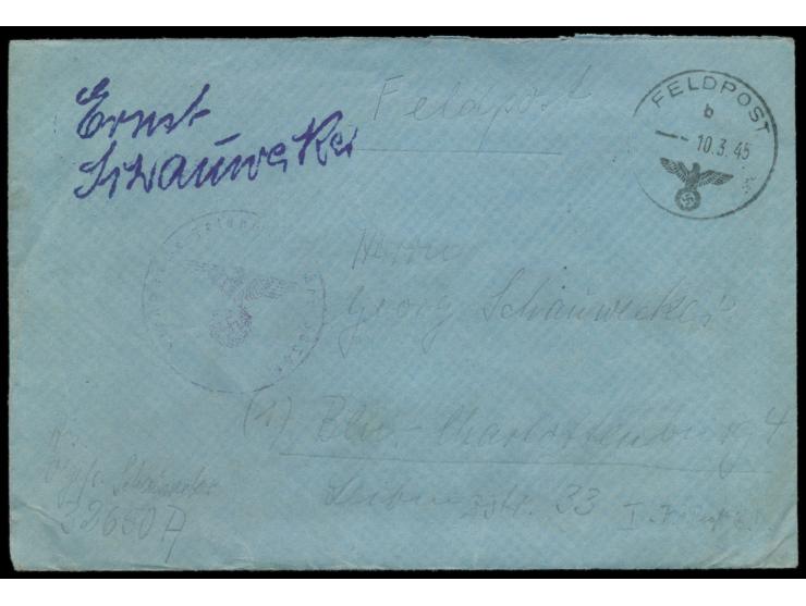 Ostpreußen-Kessel, &nbsp;Brief mit FPSt 10.3.45 nach Berlin, Absender FPNr. ... 32650 A = Stab I &nbsp;Panzer-Regiment &quot;