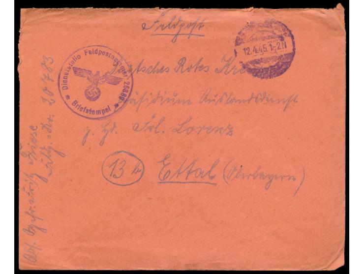 Hela / Westpreußen: &nbsp;Brief mit stummem Stempel &nbsp;12.4.45 , vorderseitiger Absender ... FPNr. 20783 = 13. Kompanie Gr