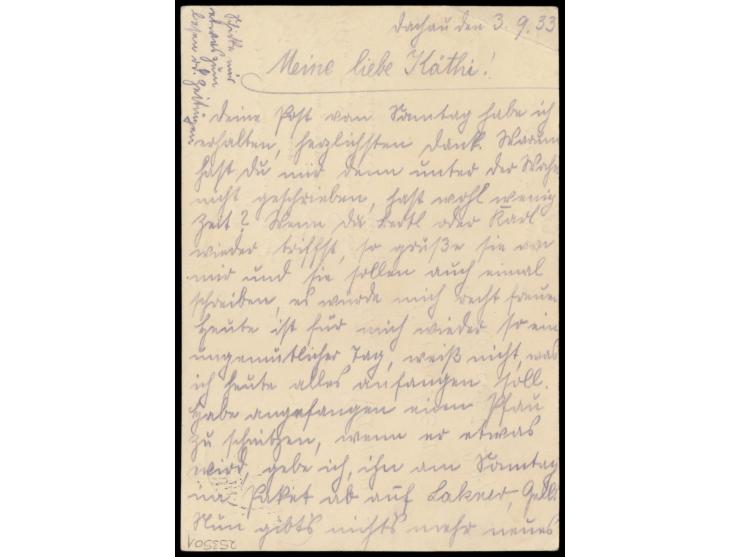 Vordruckkarte &nbsp;Konzentrationslager Dachau &nbsp;mit Auszug aus der 1. Lagerordnung (gültig bis Ende 1933), violetter L2 