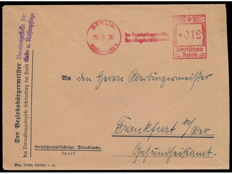 Behördenbrief mit Absenderfreistempel Berlin-Schöneberg 1 20.8.36 &quot;Der Bezirksbürgermeister Verwaltungsbezirk Schöneberg