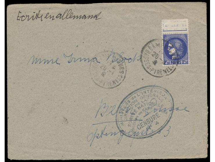 Frankreich 2F50 auf Brief  aus  Camp de Gurs,  Stempel Camp de Gurs 20.1.41, Lager- Zensurstempel  No. 4 . Schreiberin ist Dr