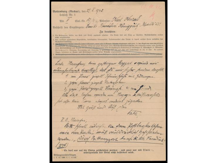 Gefängnis Rottenburg (Neckar),  Brief eines Tschechen mit 12 Pf. Hitler nach Königgrätz 24.10.42, mit Inhalt: Gefangenen-Brie
