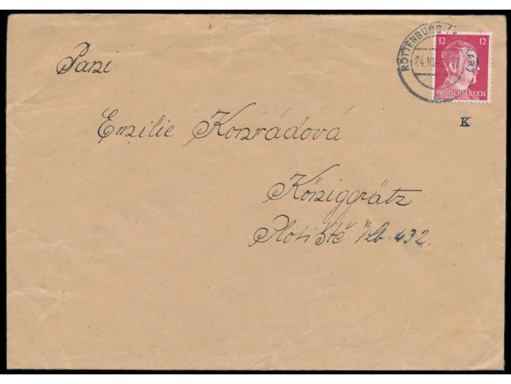 Gefängnis Rottenburg (Neckar),  Brief eines Tschechen mit 12 Pf. Hitler nach Königgrätz 24.10.42, mit Inhalt: Gefangenen-Brie
