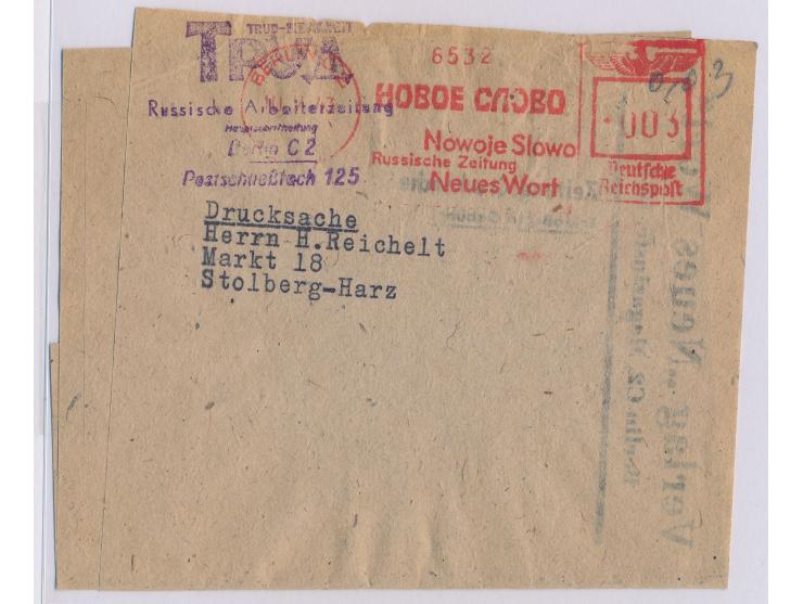 Absenderfreistempel  Nowoje Slowo - Russische Zeitung Neues Wort,  Berlin C 2 10.2.43, Adlerkopf-Wertrahmen 003 Pf. auf Strei