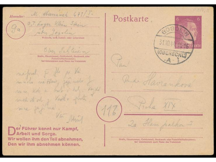 2 Ganzsachen 6 Pfg. Hitler aus dem &nbsp;Konzentrationslager Klein Stein &nbsp;der Organisation Todt für &quot;jüdische Misch