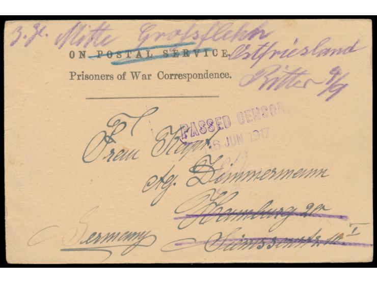 Internierungslager Ahmednagar,  1914 bis 1918, Korrespondenz von 4 Vordruckkarten (mit Abstreichtext)  und 2 Vordruckumschläg