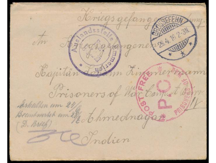 1914 bis 1918, Korrespondenz von 19 Karten und 2 Briefen aus Deutschland an den internierten Kapitän des  Dampfers Braunfels 