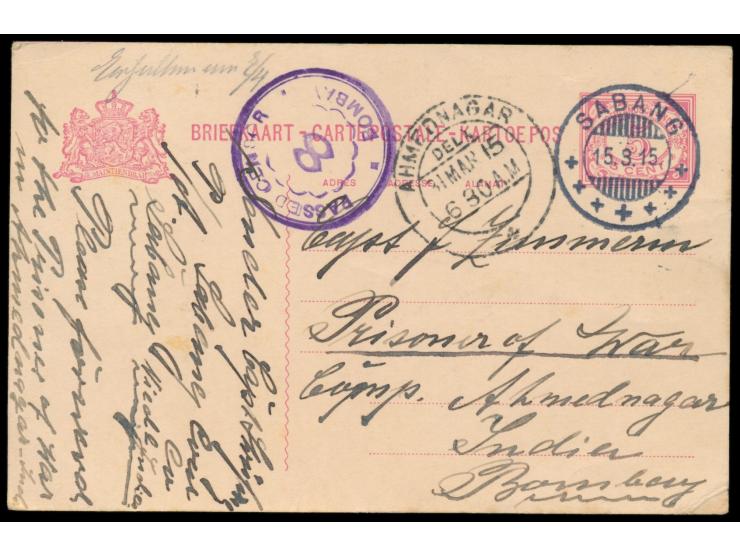1915 bis 1917, Korrespondenz von 7  Niederländisch-Indien-Ganzsachen  aus Sabang an den internierten Kapitän des  Dampfers Br