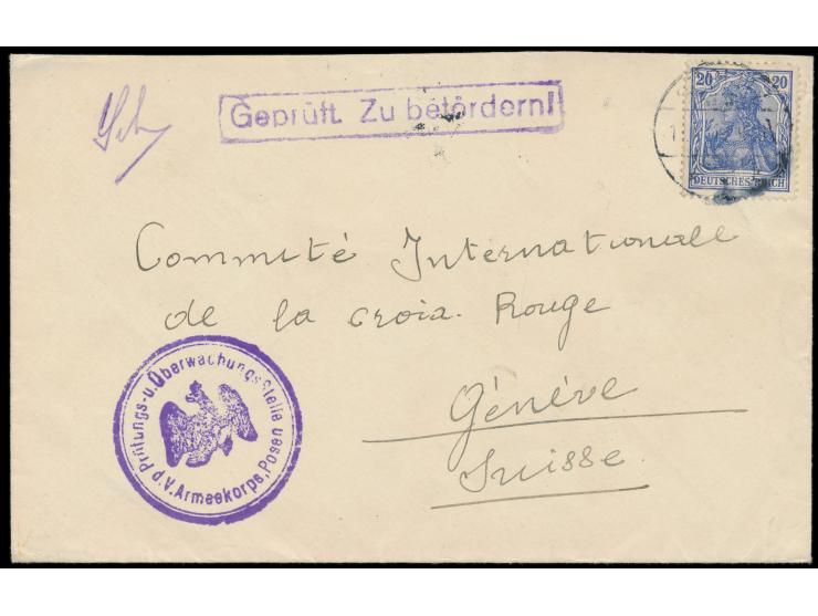Brief eines Angehörigen des in Görlitz internierten IV. Griechischen Armeekorps an das Rote Kreuz in Genf, Frankatur 20 Pf., 