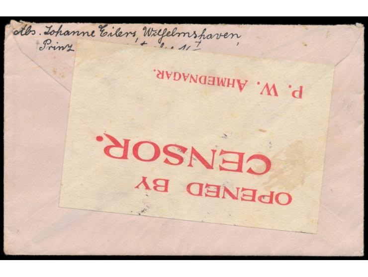 Brief mit Stempel Grossefehn 1.4.18 an den internierten Kapitän des  Dampfers Braunfels  im indischen Internierungslager Ahme