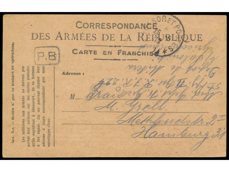 Französische Feldpost-Vordruckkarte mit handschriftlicher Absenderangabe "... 5. Kp. II. Btl. R.J.R. 224,  Depôt de Mikra b. 